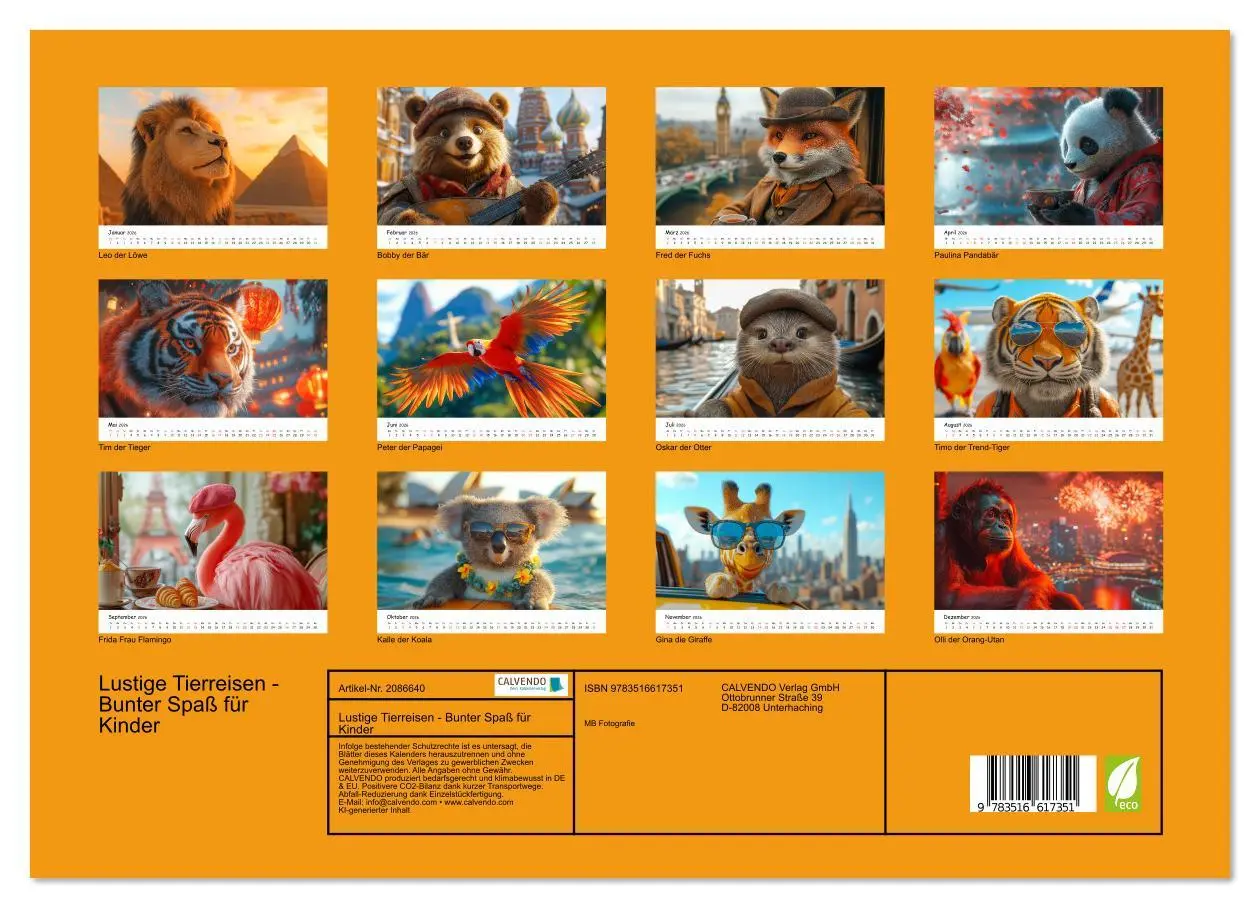 Bild: 9783516617351 | Lustige Tierreisen - Bunter Spaß für Kinder (Wandkalender 2026 DIN...