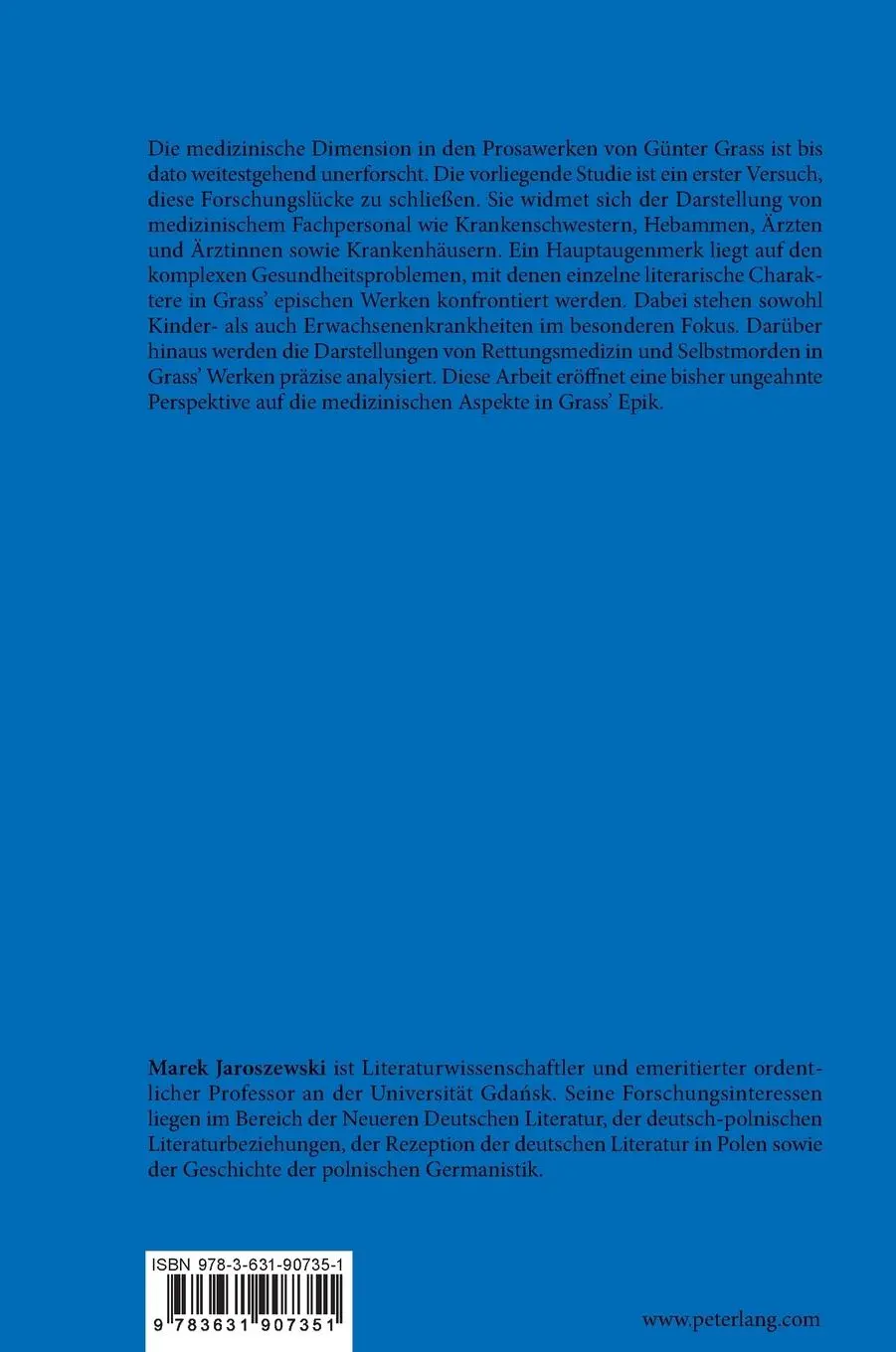 Rückseite: 9783631907351 | Die medizinische Problematik in den Prosawerken von Günter Grass