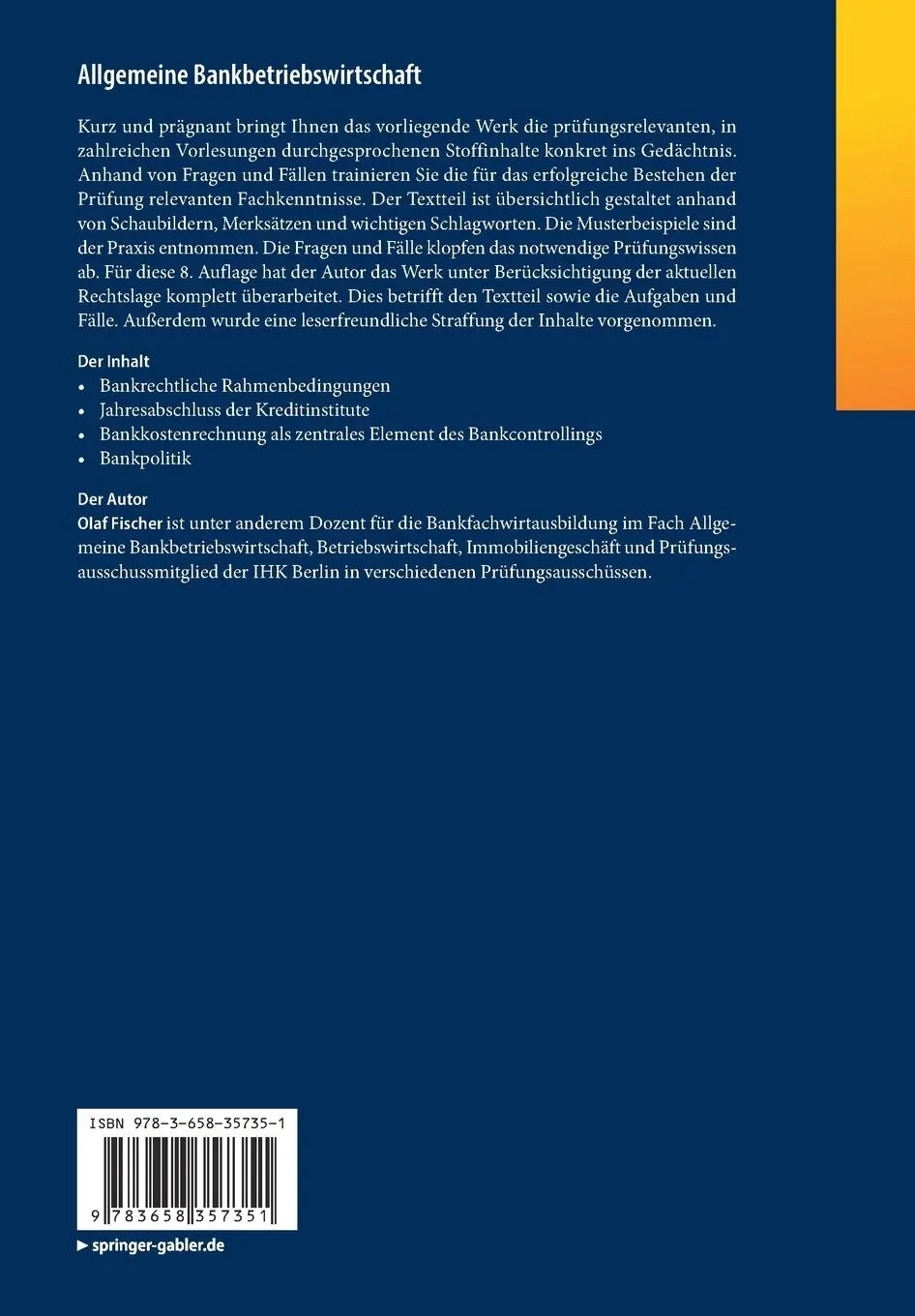 Rückseite: 9783658357351 | Allgemeine Bankbetriebswirtschaft | Olaf Fischer | Taschenbuch | XI