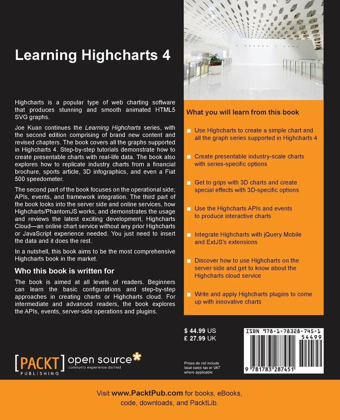 Rückseite: 9781783287451 | Learning Highcharts 4 | Joe Kuan | Taschenbuch | Englisch | 2015