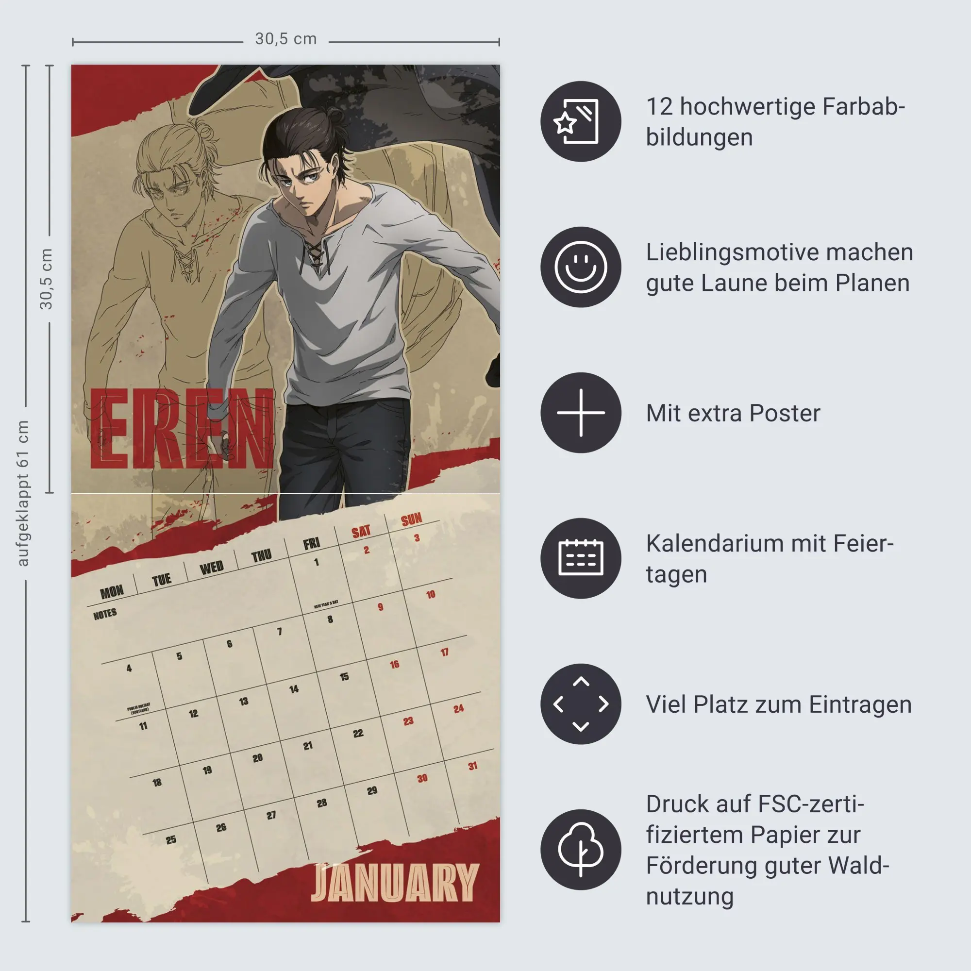 Bild: 9783840197451 | Attack on Titan Broschurkalender 2027 | Kalender | 28 S. | Englisch