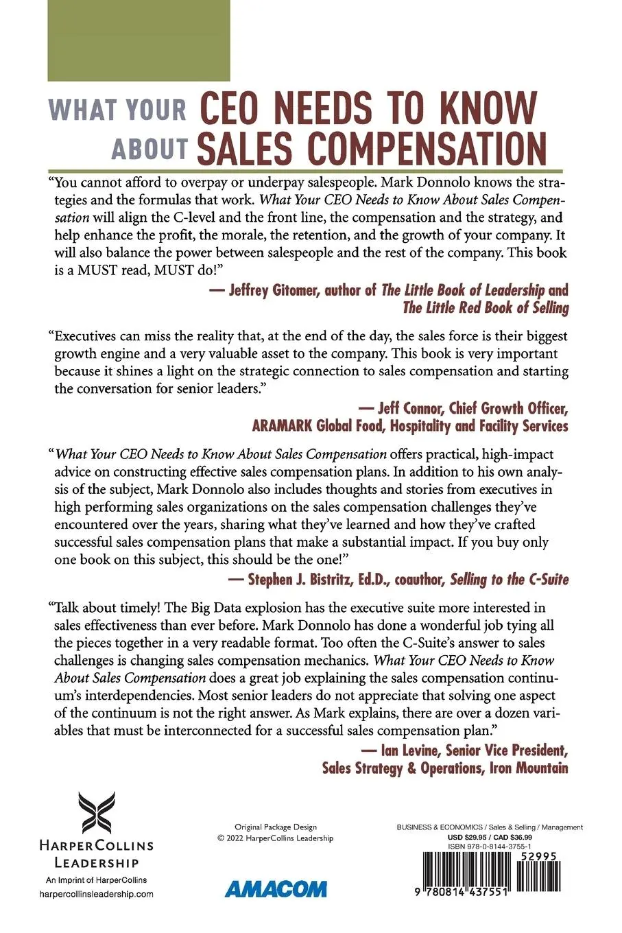Rückseite: 9780814437551 | The What Your CEO Needs to Know about Sales Compensation | Donnolo