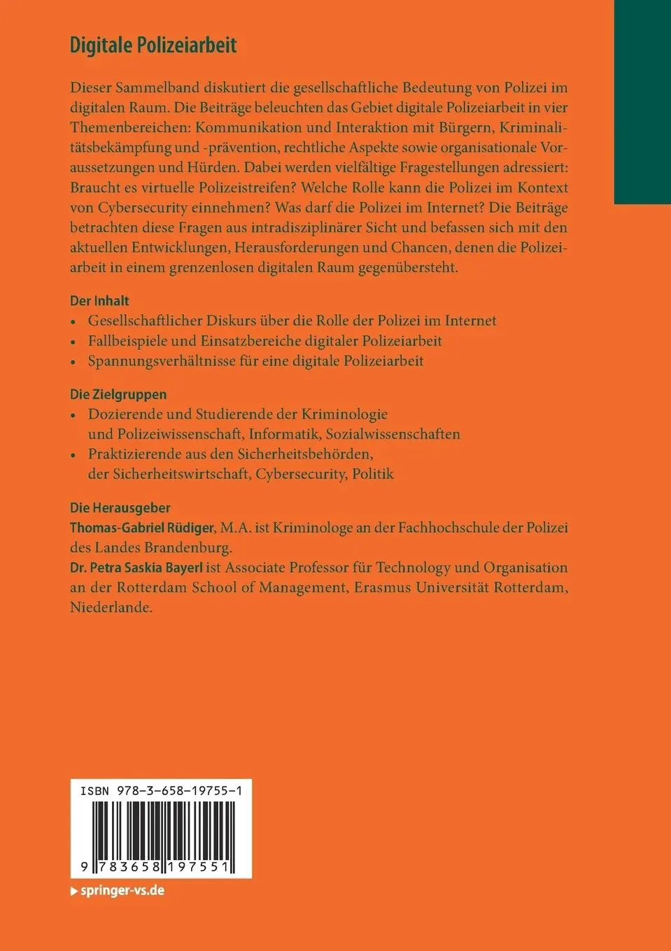 Rückseite: 9783658197551 | Digitale Polizeiarbeit | Herausforderungen und Chancen | Taschenbuch