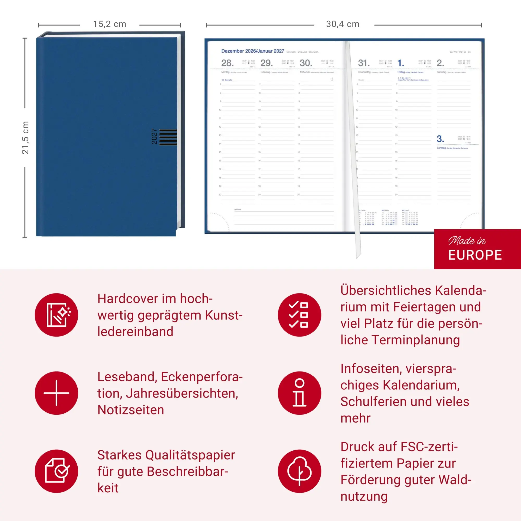 Bild: 9783756417551 | Wochen-Cheftimer A5, blau 2027 | Buch | Bürokalender Heye | 136 S.