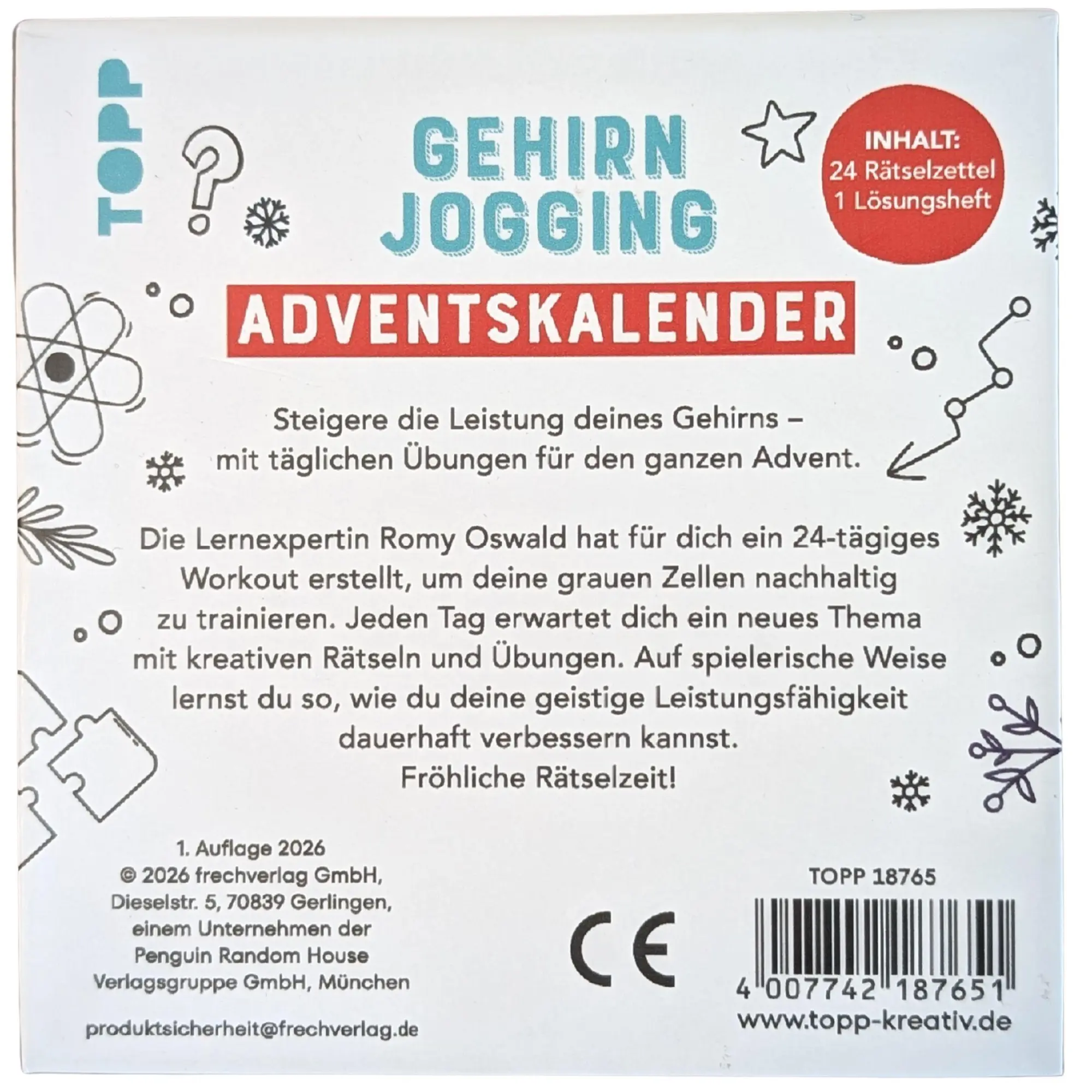 Bild: 4007742187651 | Gehirnjogging - Adventskalender | Romy Oswald | Spiel | Deutsch