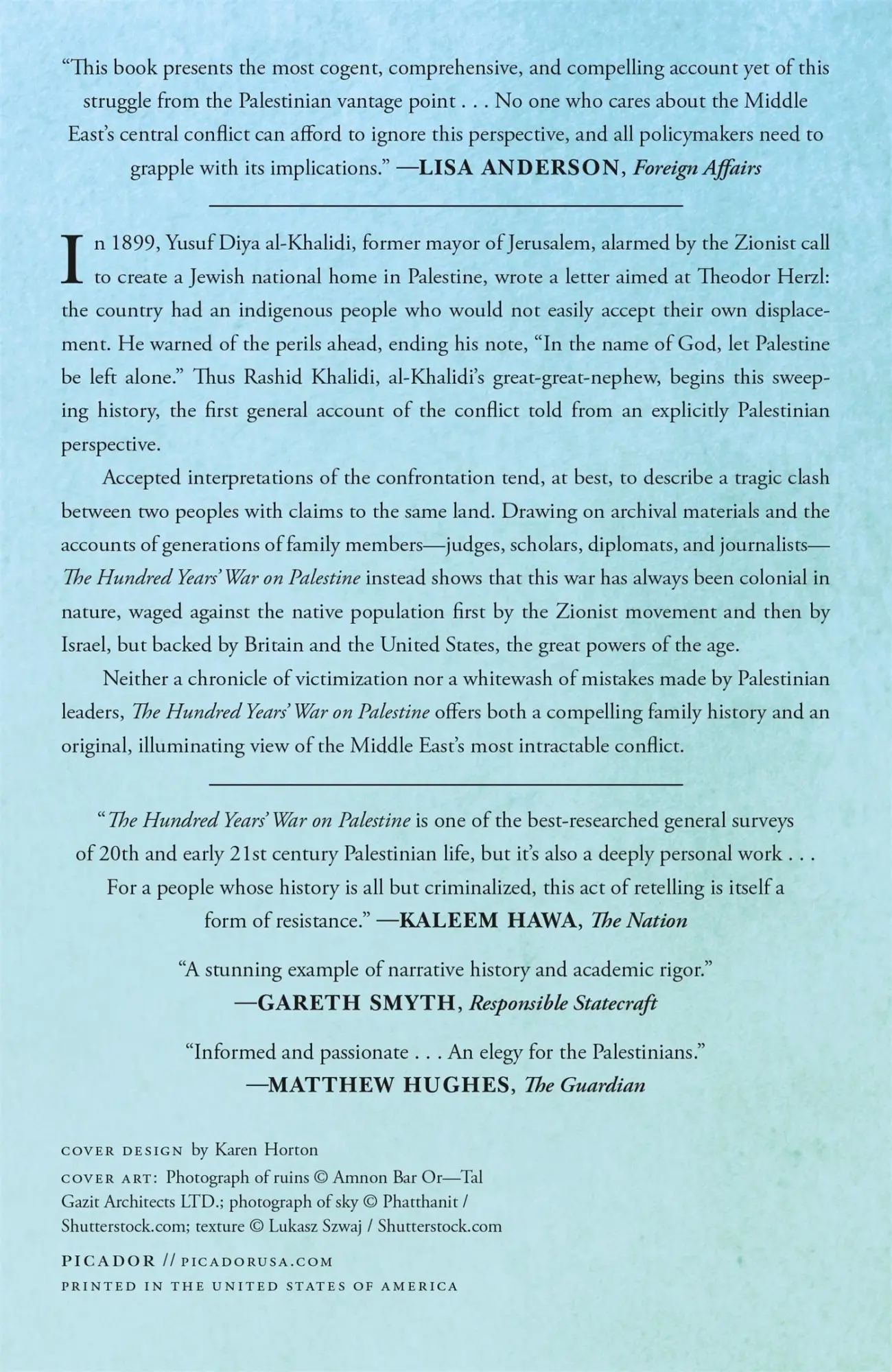 Rückseite: 9781250787651 | The Hundred Years' War on Palestine | Rashid Khalidi | Taschenbuch