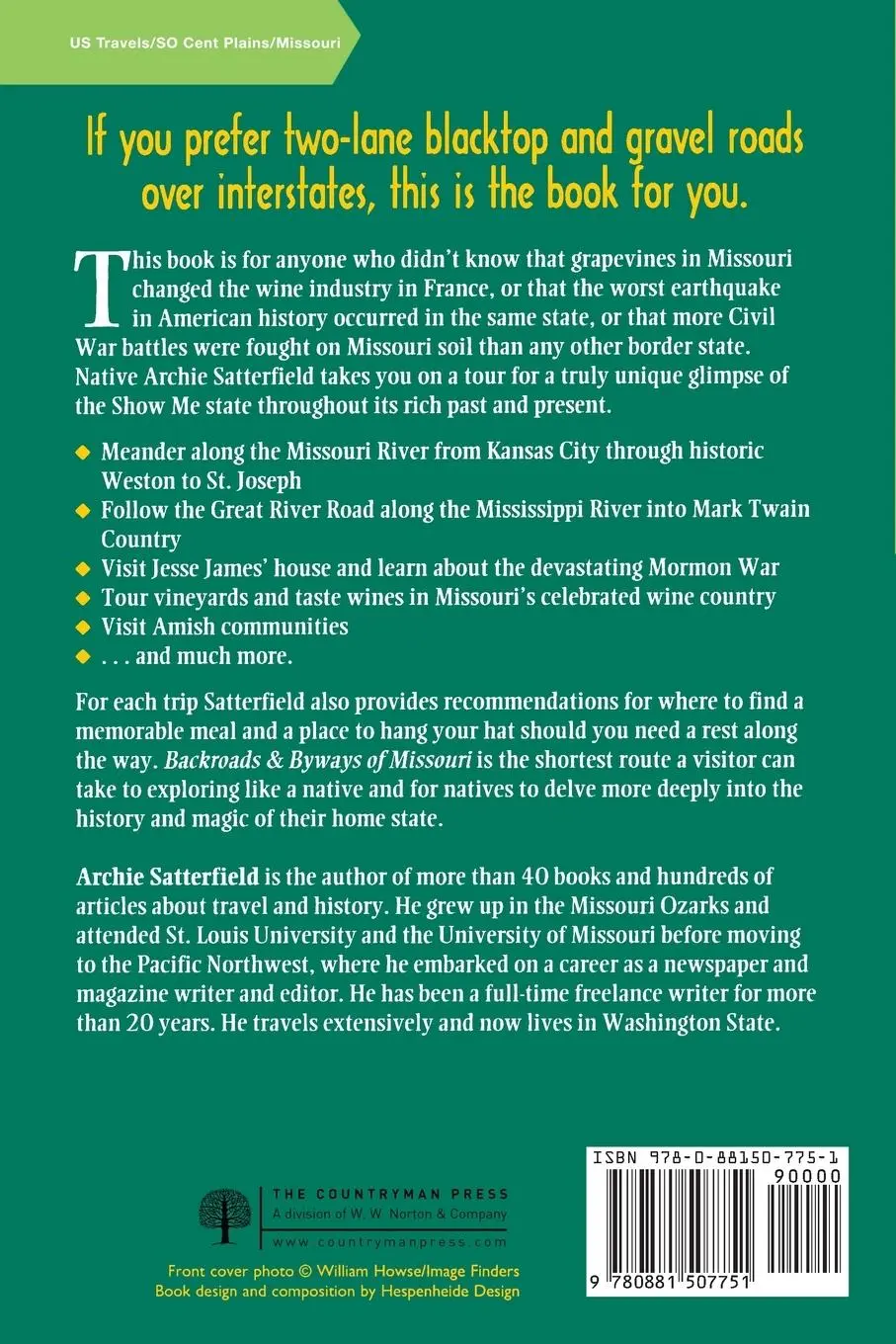 Rückseite: 9780881507751 | Backroads &amp; Byways of Missouri | Archie Satterfield | Taschenbuch