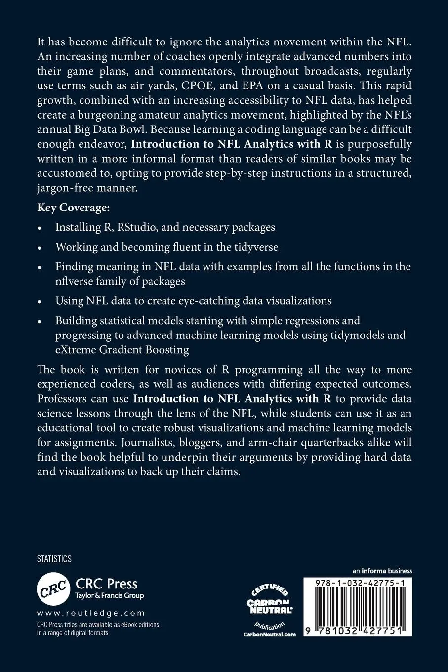 Rückseite: 9781032427751 | Introduction to NFL Analytics with R | Bradley J. Congelio | Buch