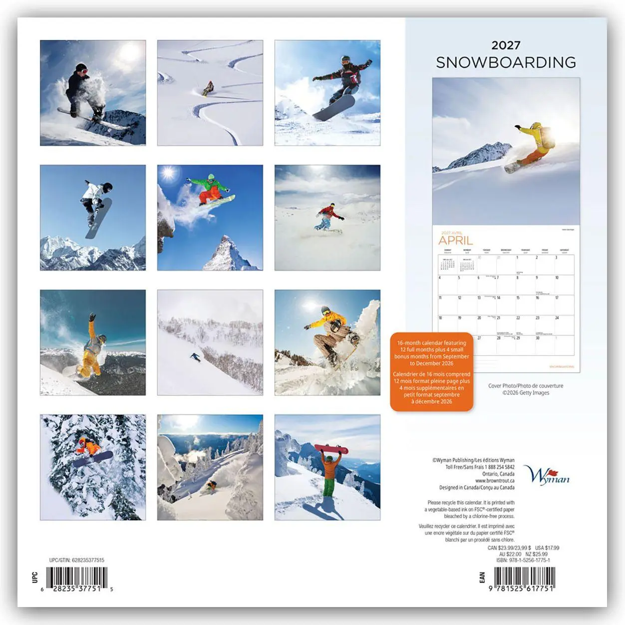 Rückseite: 9781525617751 | Snowboarding 2027 - 16-Monatskalender | Wyman Publishing | Kalender
