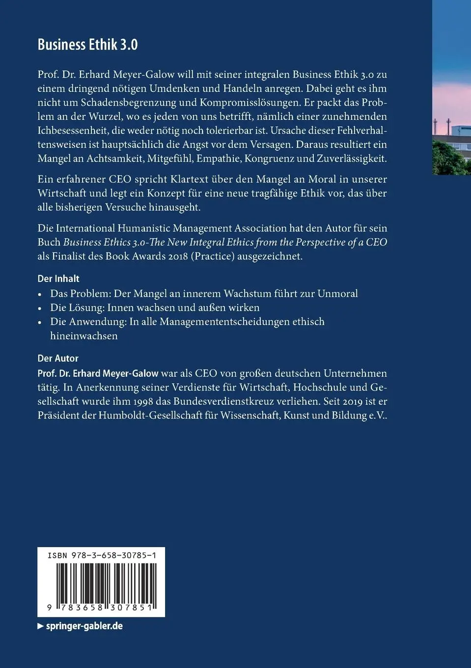Rückseite: 9783658307851 | Business Ethik 3.0 | Die neue integrale Ethik aus der Sicht eines CEOs