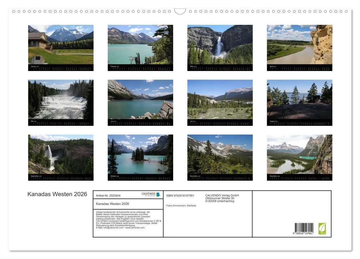 Bild: 9783516107951 | Kanadas Westen 2026 (Wandkalender 2026 DIN A2 quer), CALVENDO...