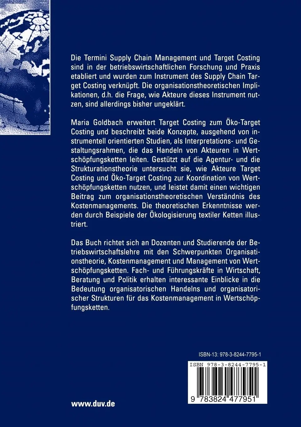 Rückseite: 9783824477951 | Koordination von Wertschöpfungsketten durch Target Costing und...