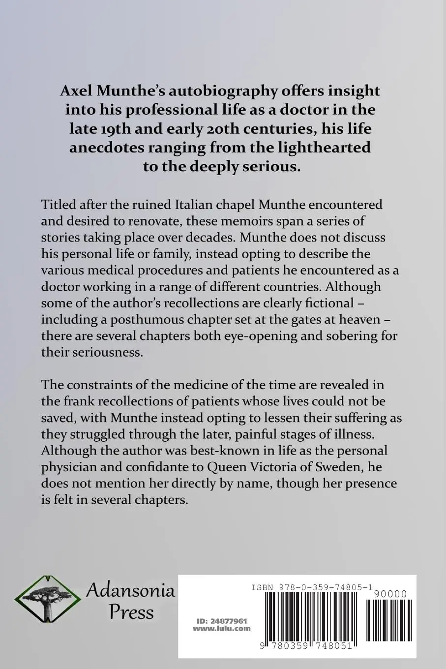 Rückseite: 9780359748051 | The Story of San Michele | Autobiography of a Swedish Doctor | Munthe