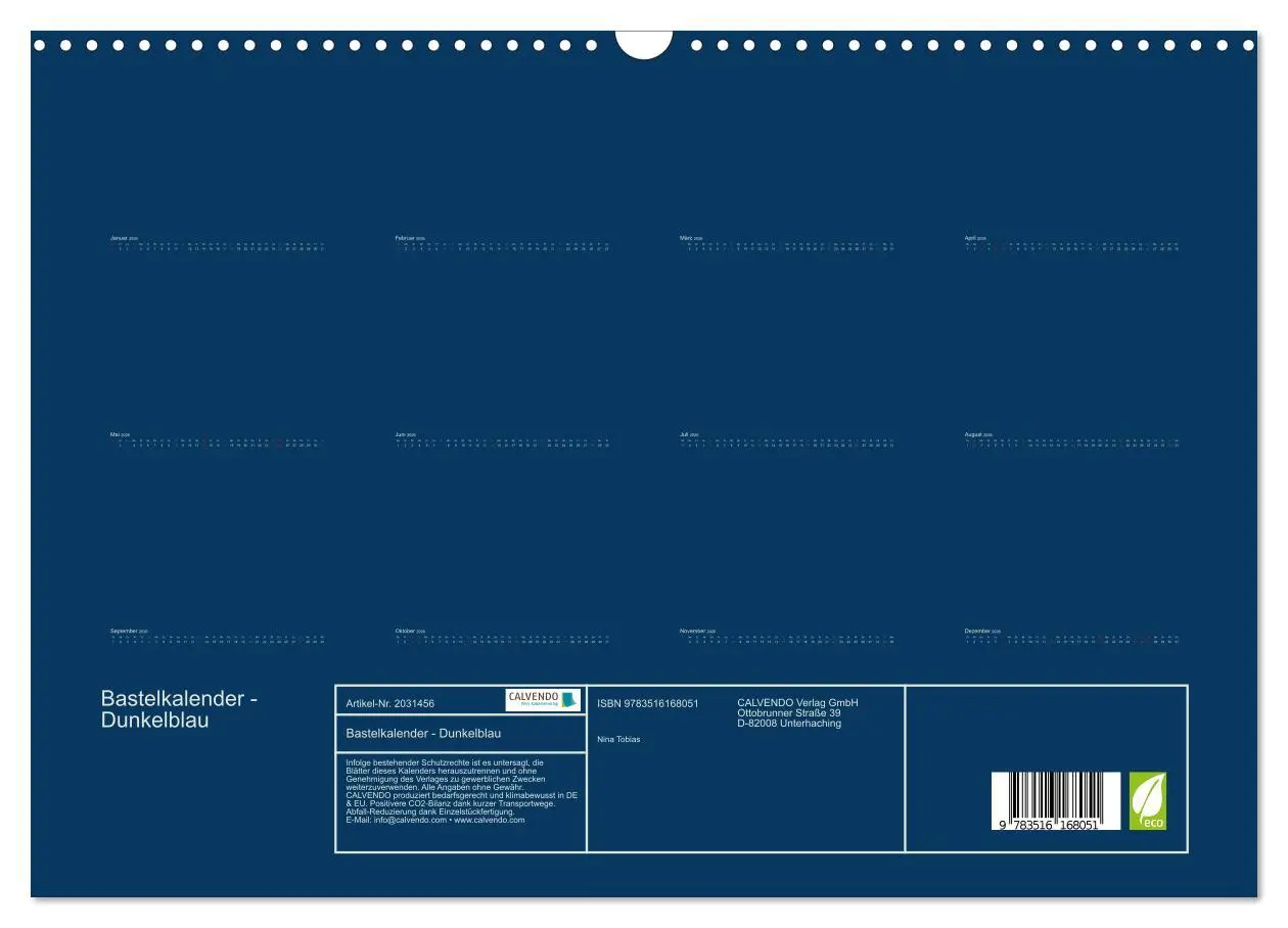 Bild: 9783516168051 | Bastelkalender - Dunkelblau (Wandkalender 2026 DIN A3 quer),...