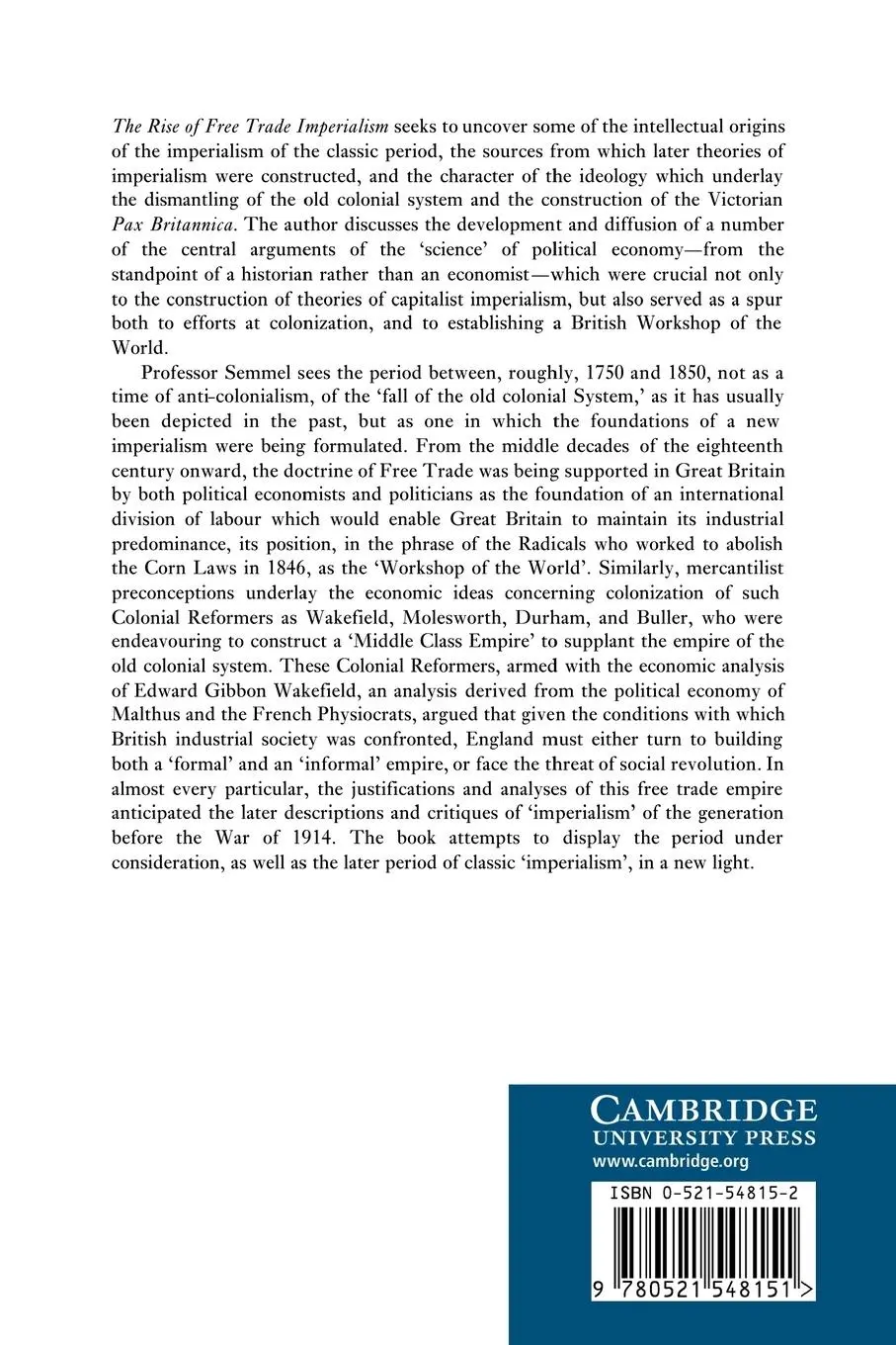 Rückseite: 9780521548151 | The Rise of Free Trade Imperialism | Bernard Semmel | Taschenbuch