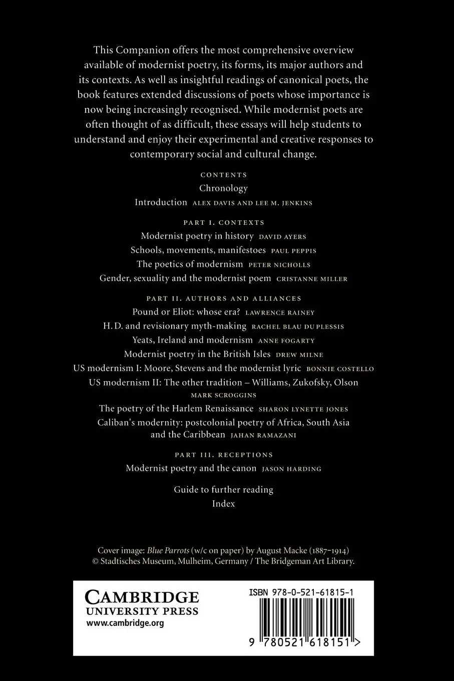 Rückseite: 9780521618151 | The Cambridge Companion to Modernist Poetry | Alex Davis (u. a.)