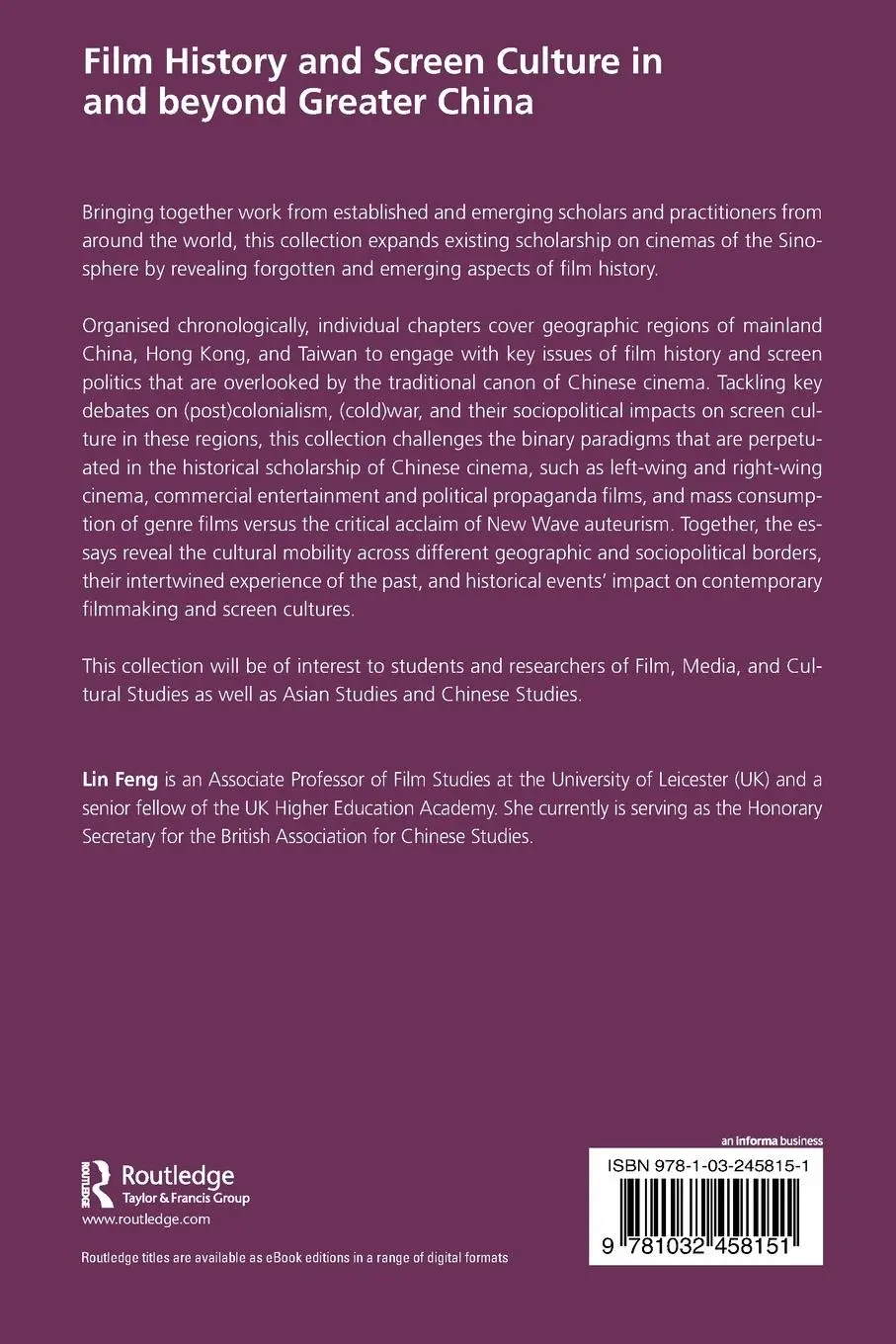 Rückseite: 9781032458151 | Film History and Screen Culture in and beyond Greater China | Lin Feng