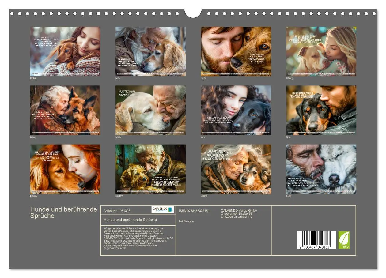 Bild: 9783457378151 | Hunde und berührende Sprüche (Wandkalender 2026 DIN A3 quer),...