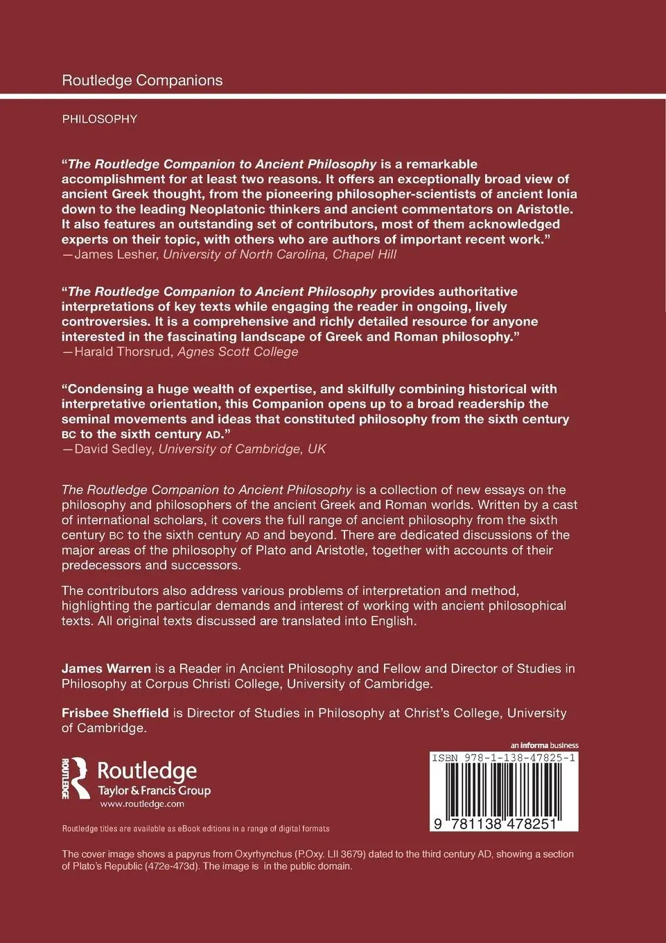 Rückseite: 9781138478251 | Routledge Companion to Ancient Philosophy | Frisbee Sheffield (u. a.)
