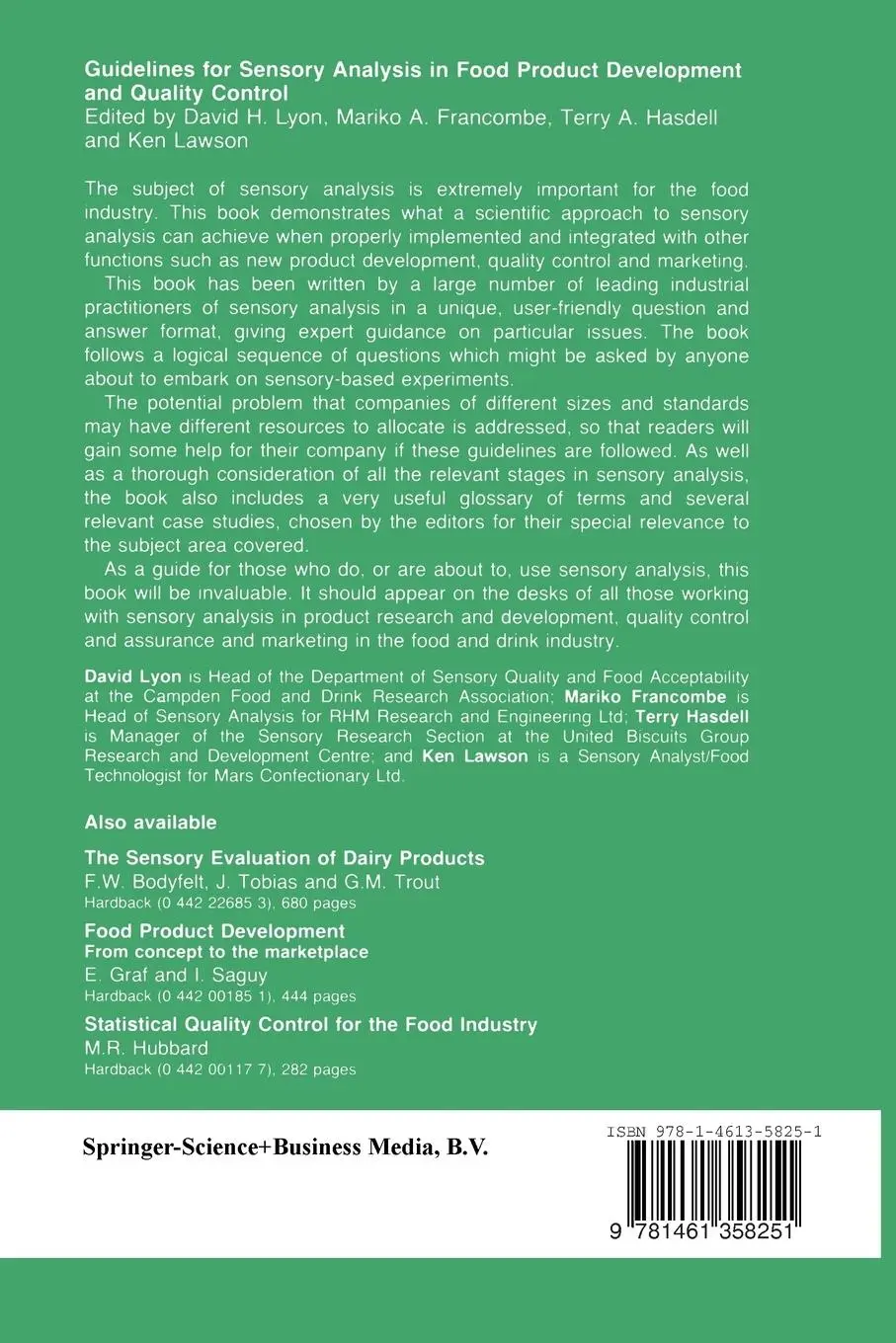 Rückseite: 9781461358251 | Guidelines for Sensory Analysis in Food Product Development and...