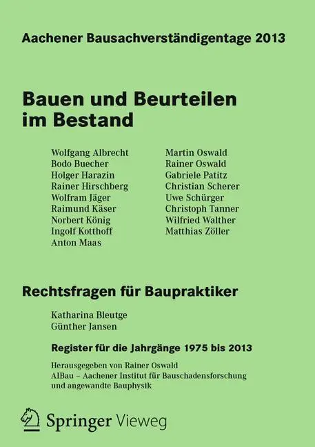 Cover: 9783658028251 | Aachener Bausachverständigentage 2013 | Rainer Oswald | Taschenbuch