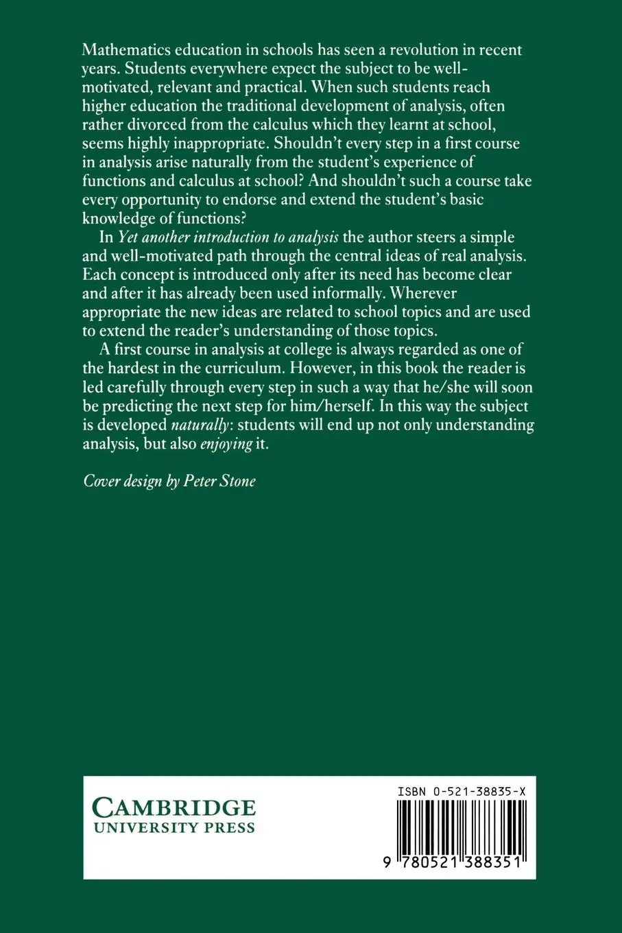 Rückseite: 9780521388351 | Yet Another Introduction to Analysis | Victor Bryant (u. a.) | Buch