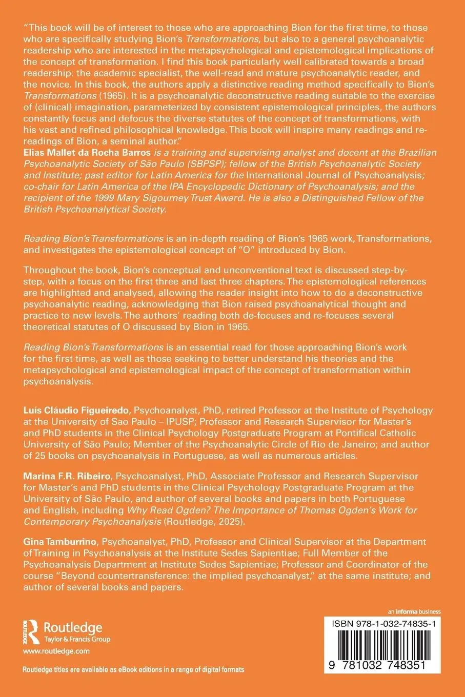 Rückseite: 9781032748351 | Reading Bion's Transformations | Gina Tamburrino (u. a.) | Taschenbuch