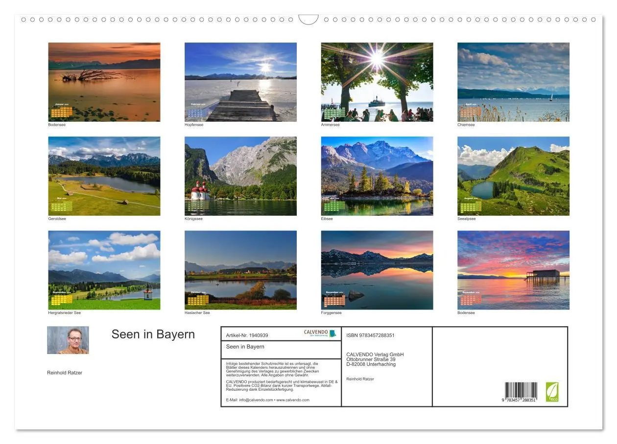 Bild: 9783457288351 | Seen in Bayern (Wandkalender 2026 DIN A2 quer), CALVENDO...