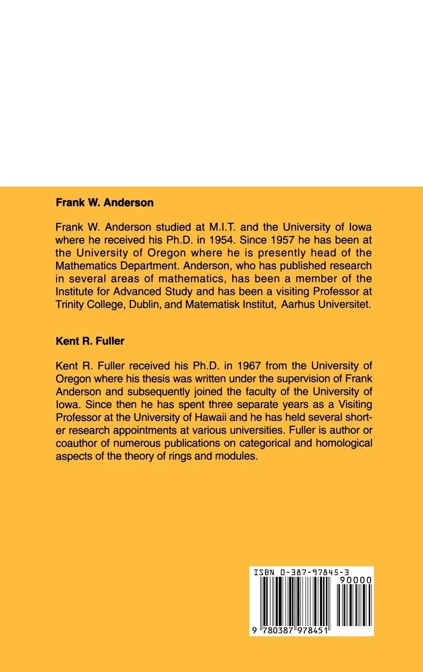 Rückseite: 9780387978451 | Rings and Categories of Modules | Kent R. Fuller (u. a.) | Buch | x