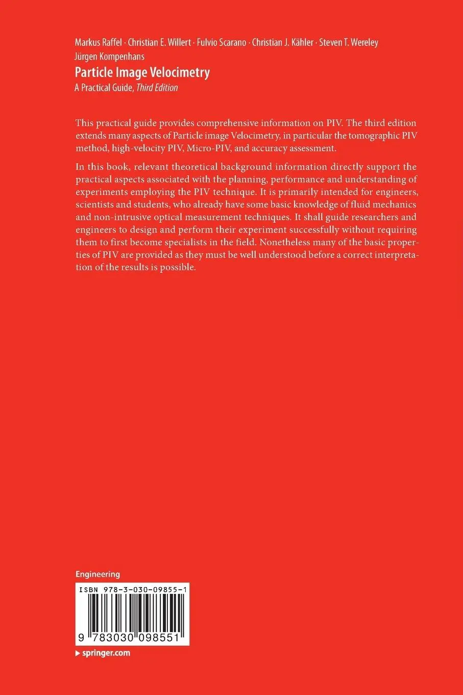Rückseite: 9783030098551 | Particle Image Velocimetry | A Practical Guide | Markus Raffel (u. a.)
