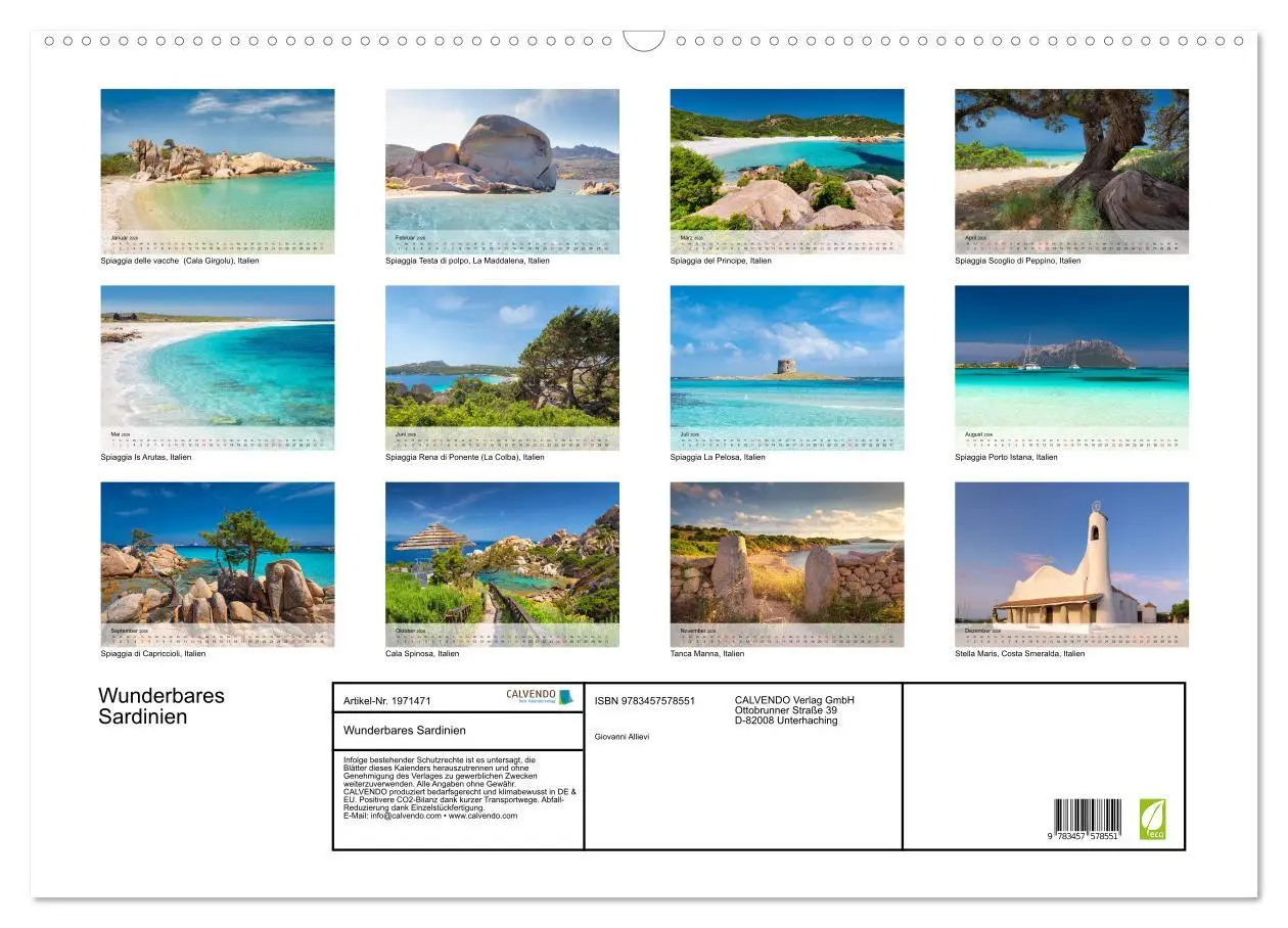 Bild: 9783457578551 | Wunderbares Sardinien (Wandkalender 2026 DIN A2 quer), CALVENDO...