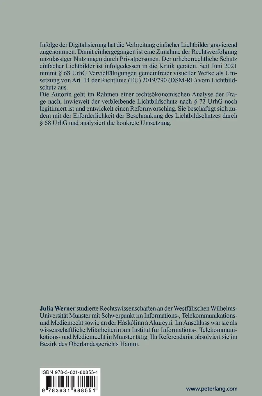 Rückseite: 9783631888551 | Die Reformbedürftigkeit des Lichtbildschutzes nach § 72 UrhG aus...
