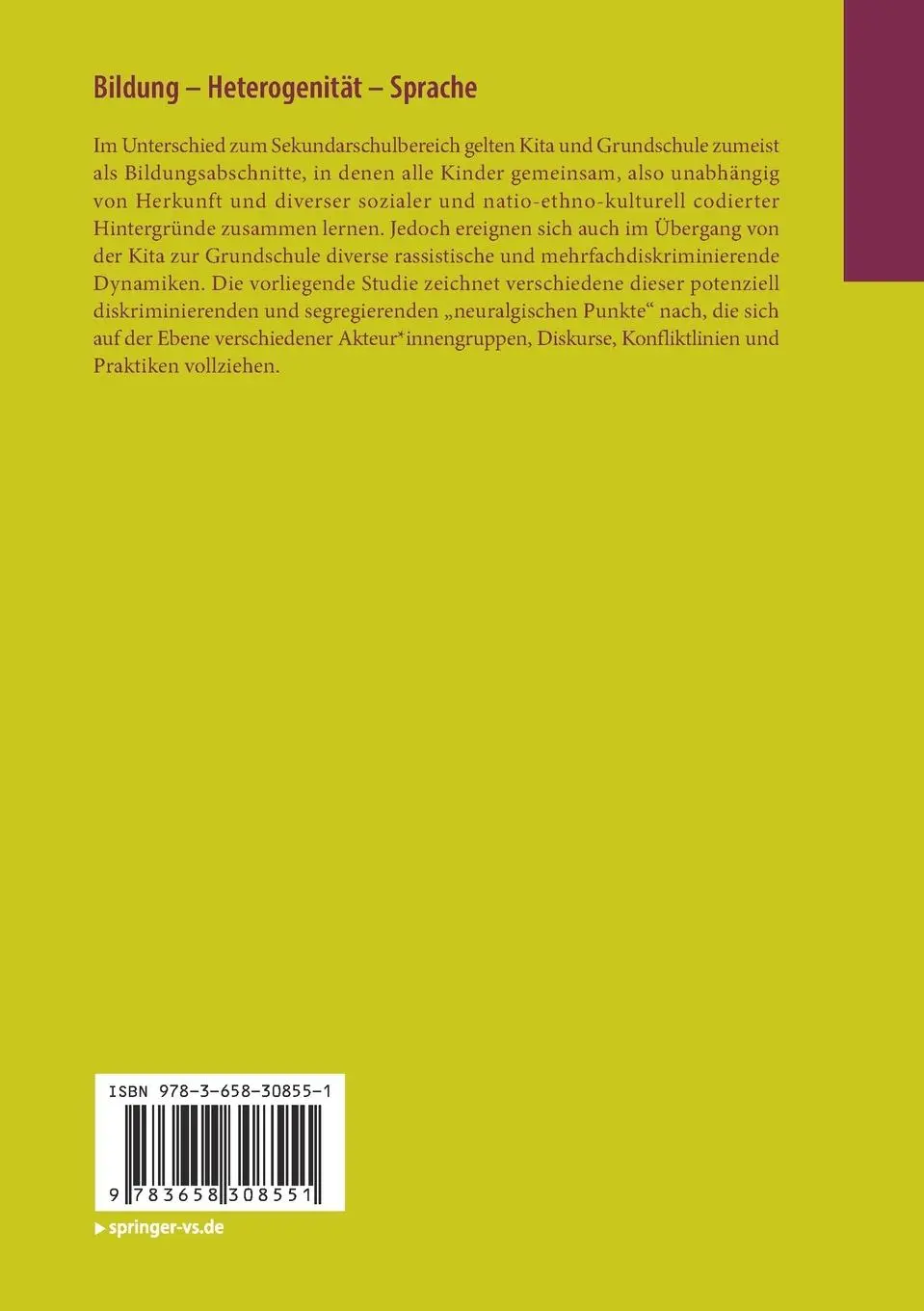 Rückseite: 9783658308551 | Bildung ¿ Heterogenität ¿ Sprache | Isabel Dean | Taschenbuch | xx