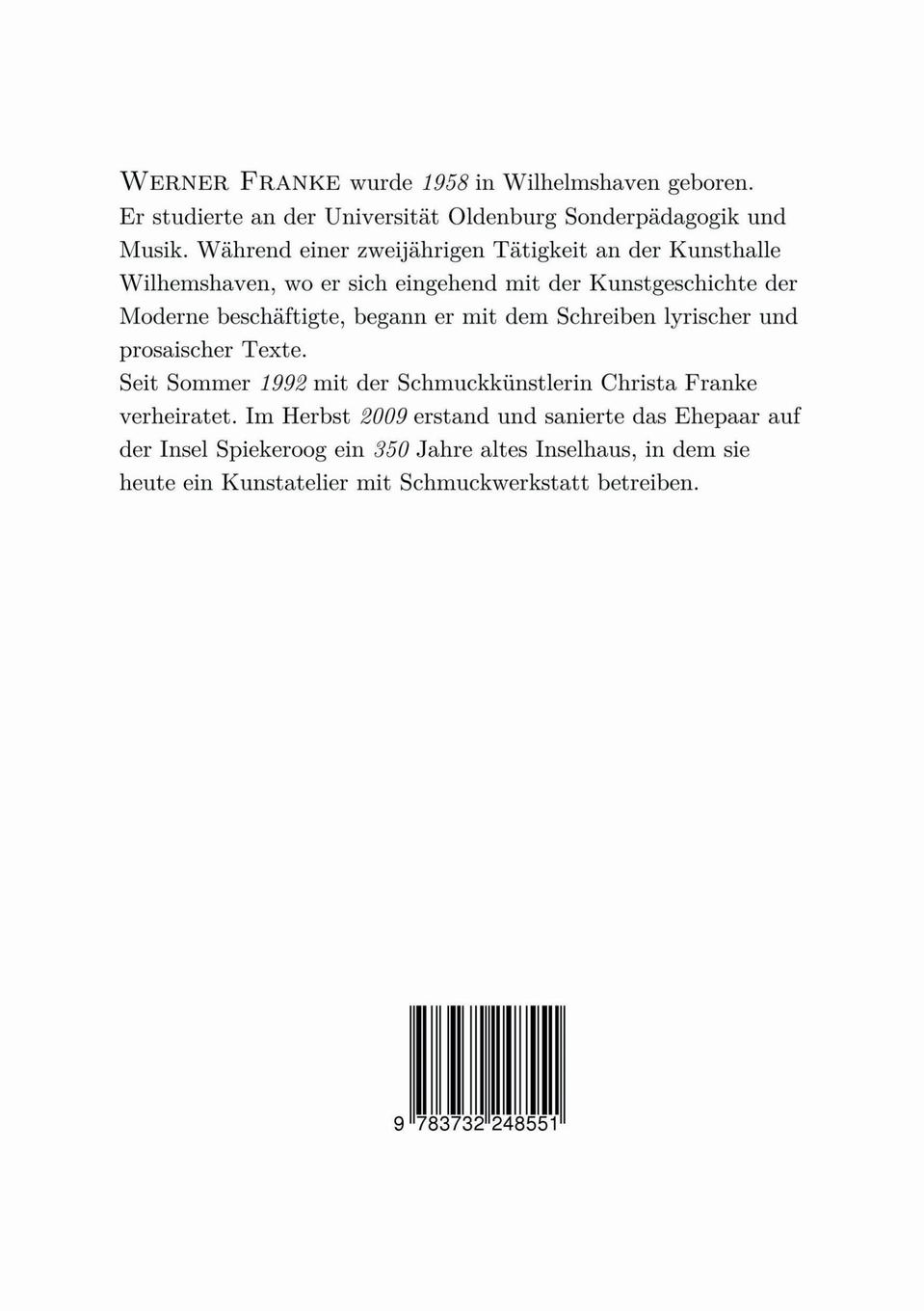 Rückseite: 9783732248551 | Ich bin das Meer | Gedichte | Werner Franke | Taschenbuch | Paperback