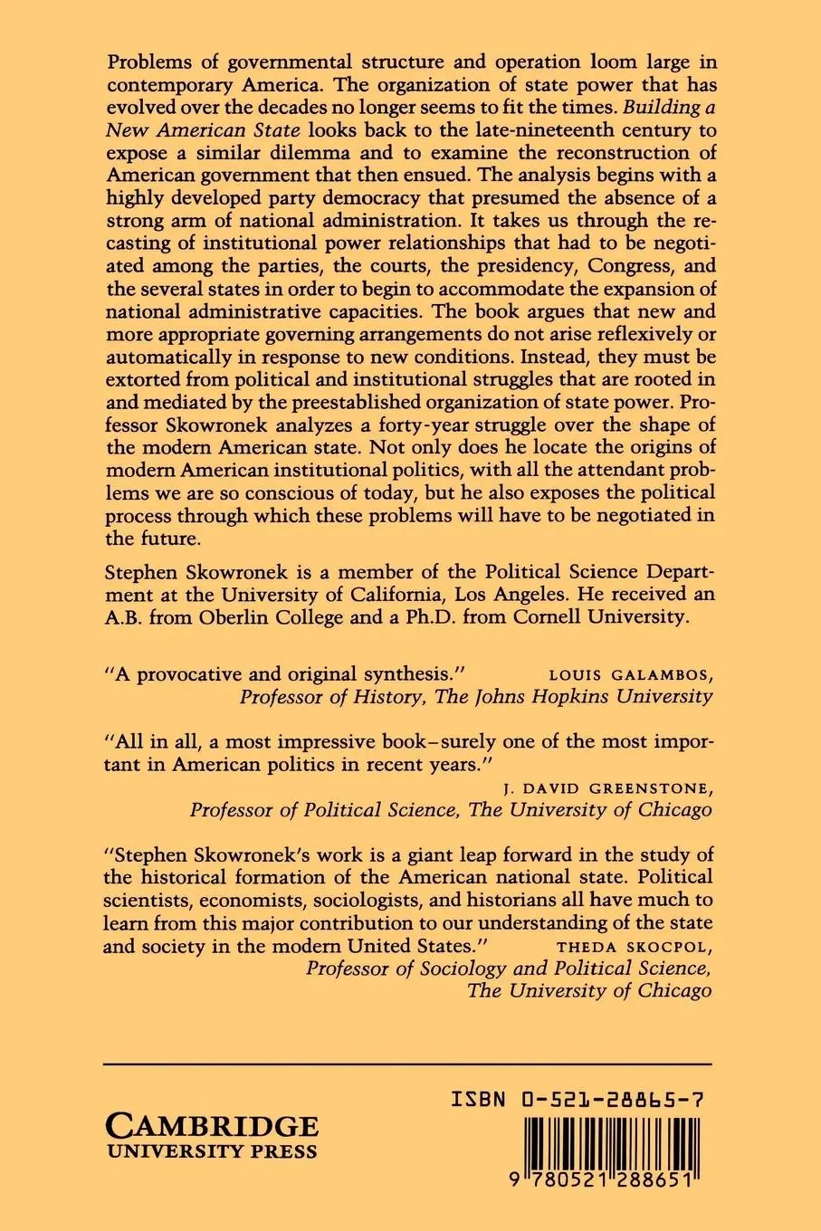 Rückseite: 9780521288651 | Building a New American State | Stephen Skowronek | Taschenbuch | 2002