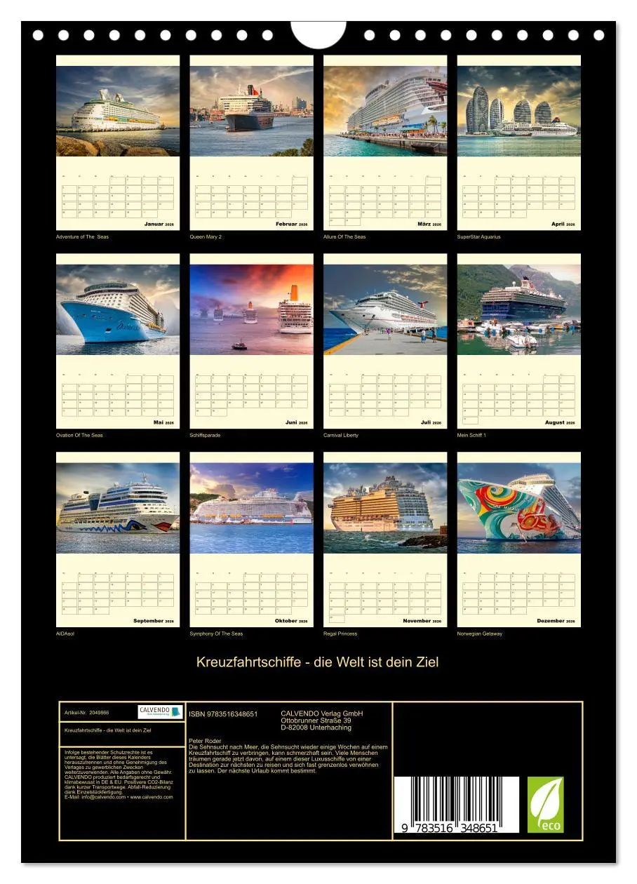 Bild: 9783516348651 | Kreuzfahrtschiffe - die Welt ist dein Ziel (Wandkalender 2026 DIN...