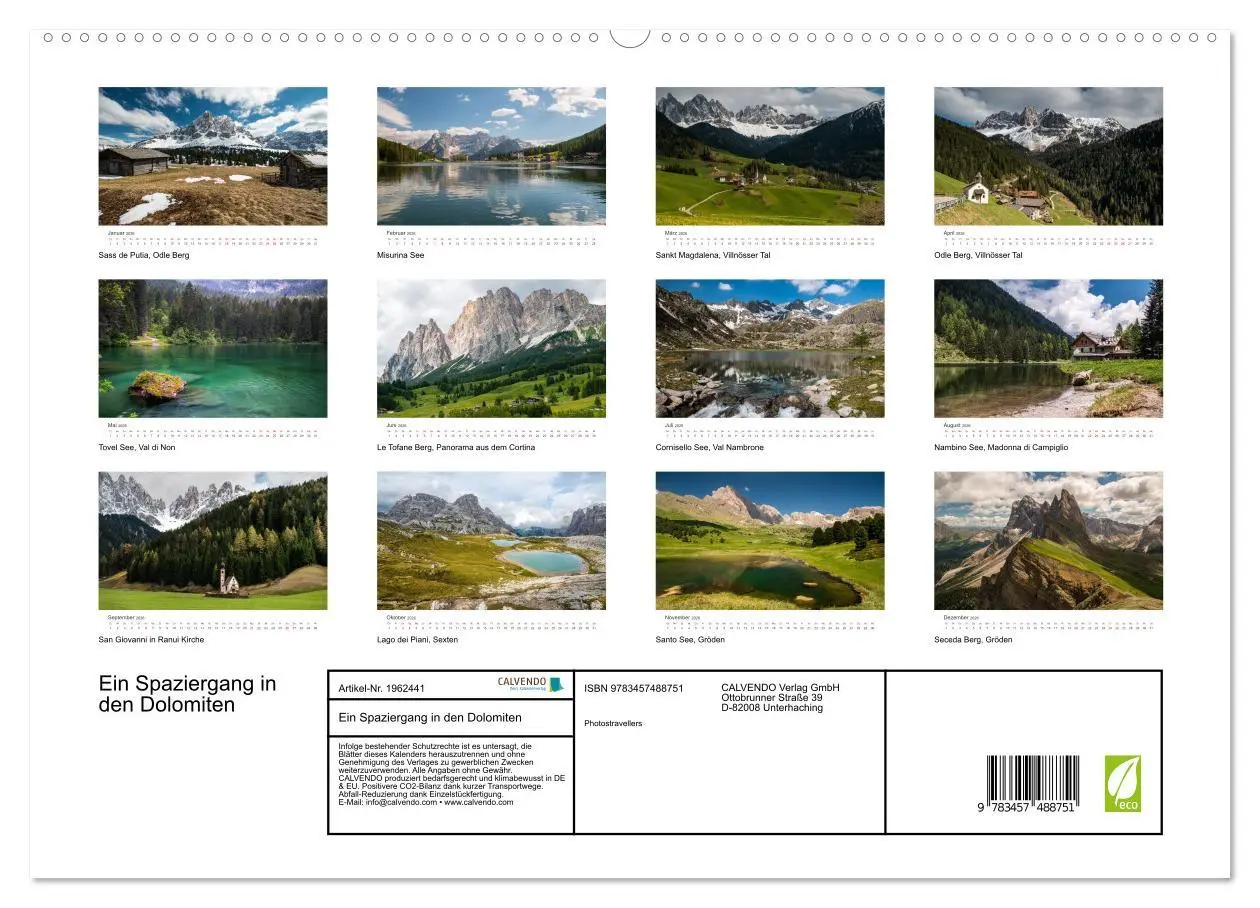 Bild: 9783457488751 | Ein Spaziergang in den Dolomiten (hochwertiger Premium Wandkalender...
