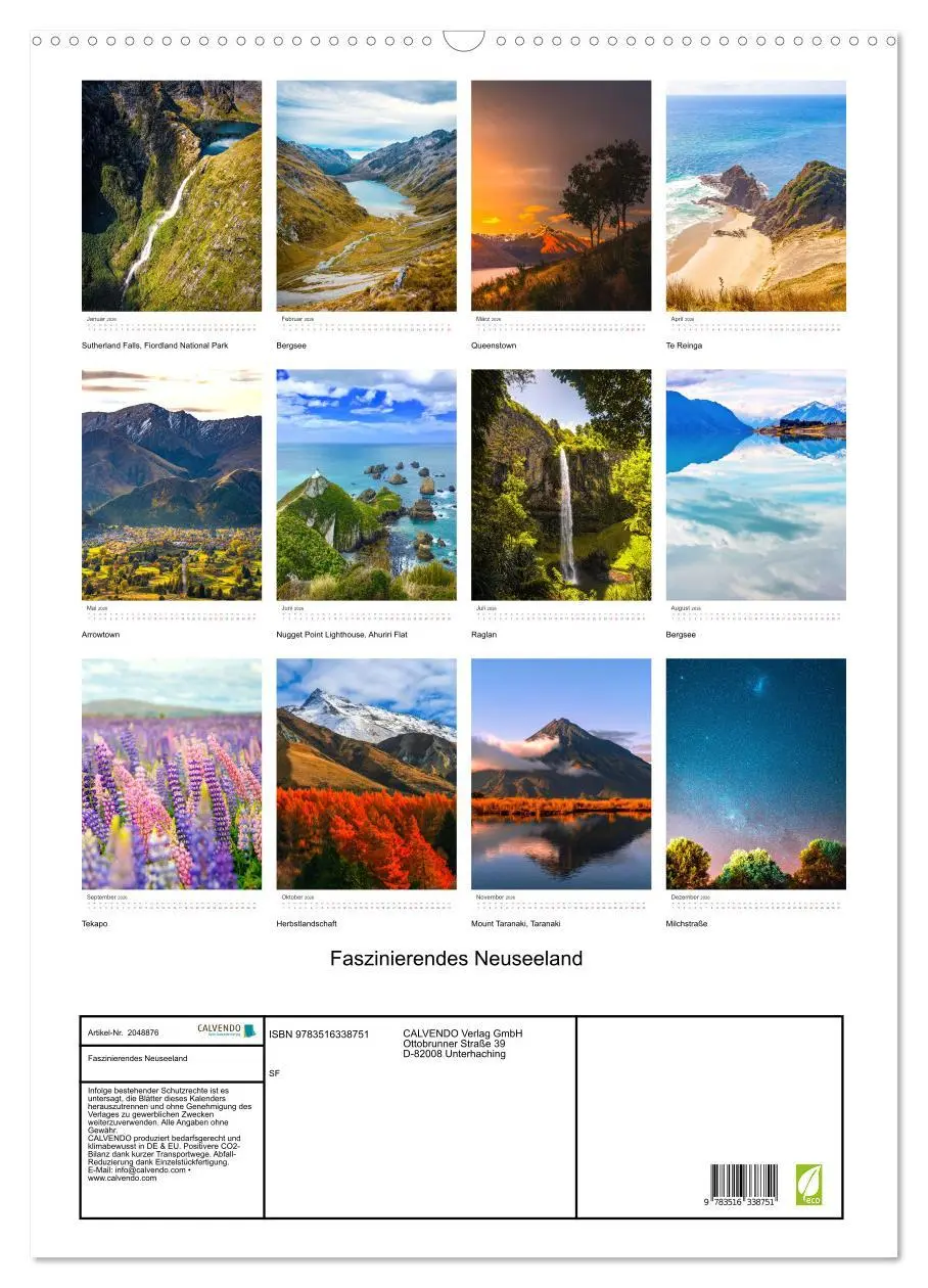 Bild: 9783516338751 | Faszinierendes Neuseeland (Wandkalender 2026 DIN A2 hoch), CALVENDO...