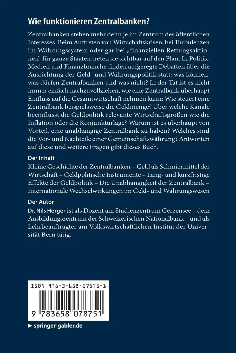 Rückseite: 9783658078751 | Wie funktionieren Zentralbanken? | Geld- und Währungspolitik verstehen