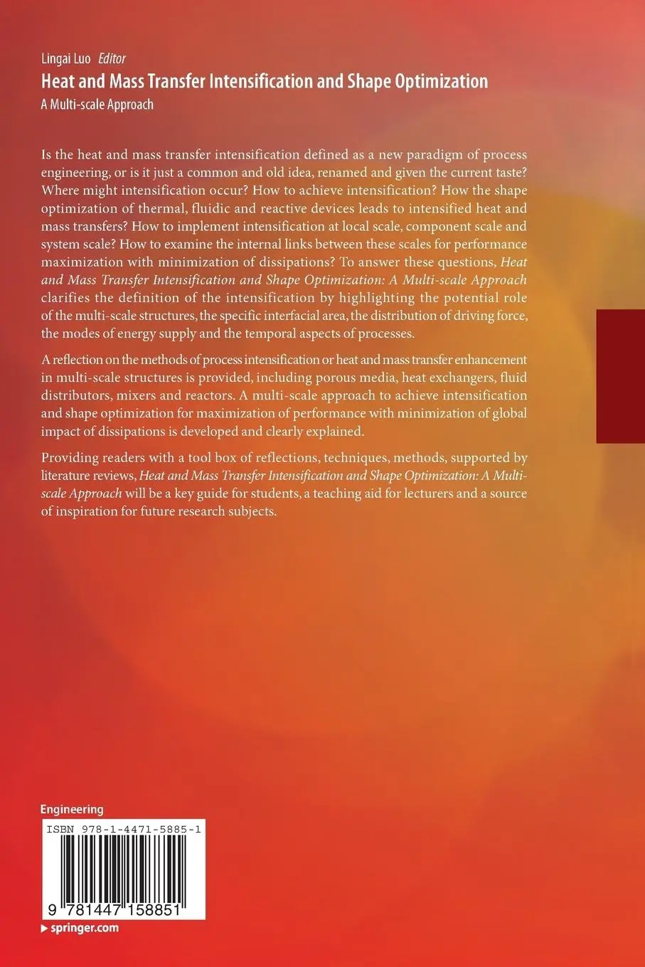 Rückseite: 9781447158851 | Heat and Mass Transfer Intensification and Shape Optimization | Luo