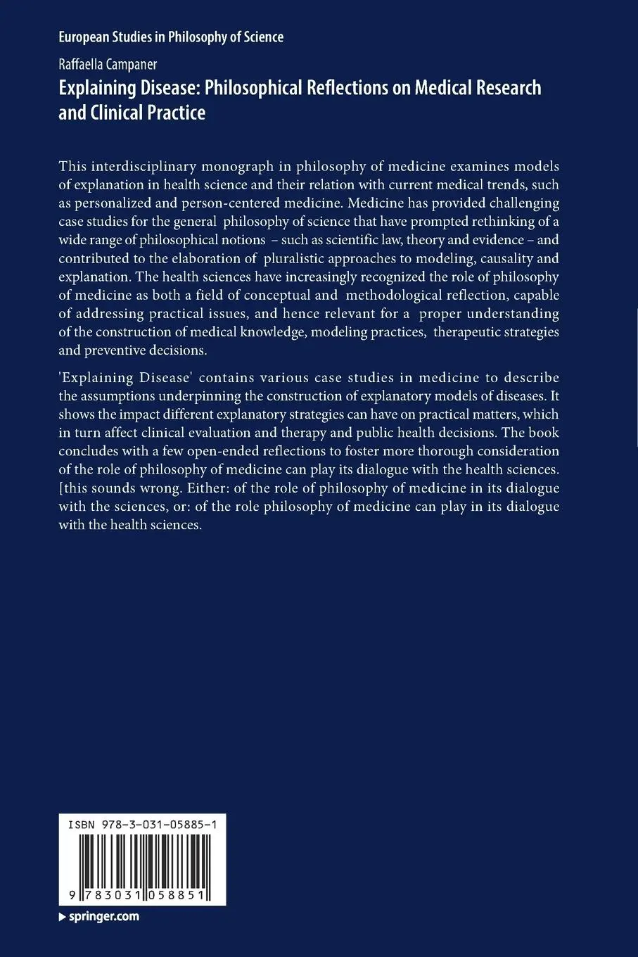 Rückseite: 9783031058851 | Explaining Disease: Philosophical Reflections on Medical Research...