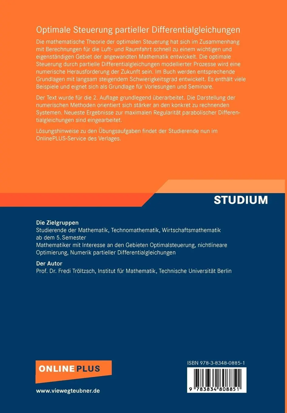 Rückseite: 9783834808851 | Optimale Steuerung partieller Differentialgleichungen | Tröltzsch | x