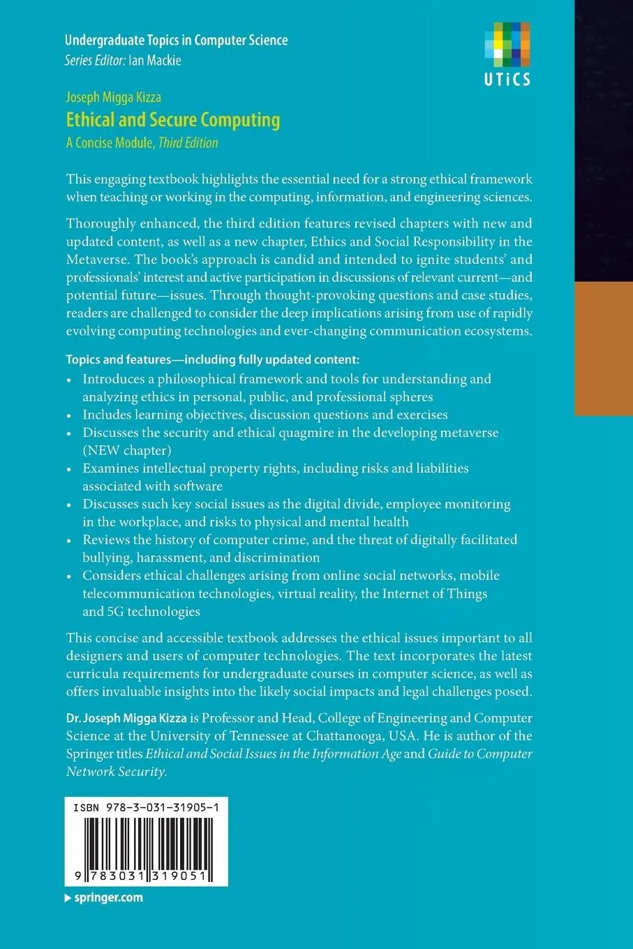 Rückseite: 9783031319051 | Ethical and Secure Computing | A Concise Module | Joseph Migga Kizza