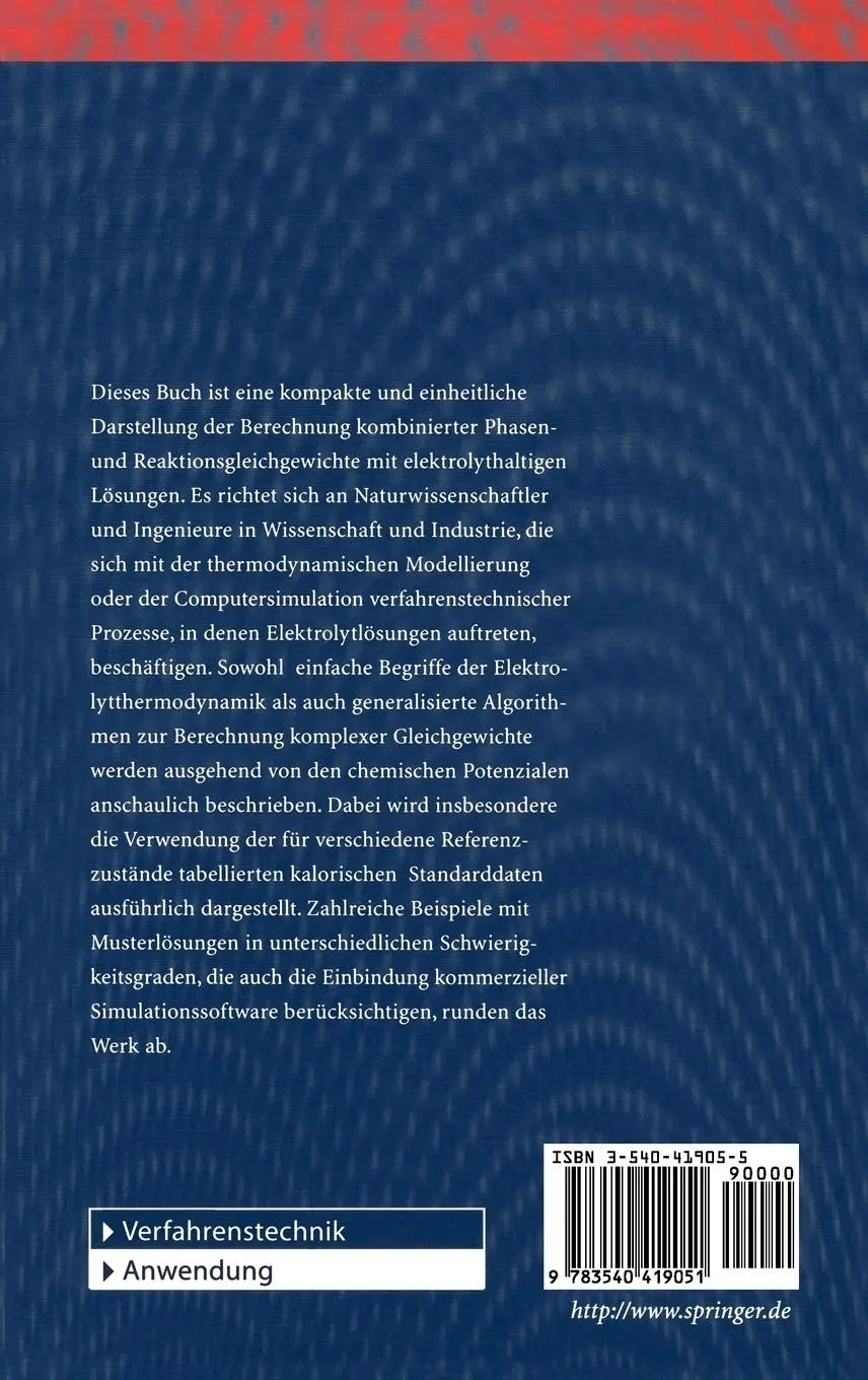 Rückseite: 9783540419051 | Thermodynamik der Elektrolytlösungen | J. Krissmann (u. a.) | Buch