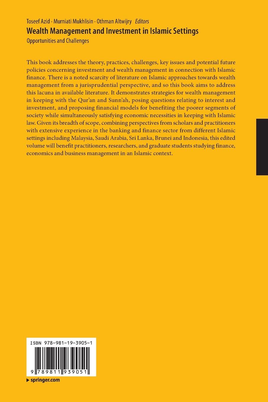 Rückseite: 9789811939051 | Wealth Management and Investment in Islamic Settings | Azid (u. a.)
