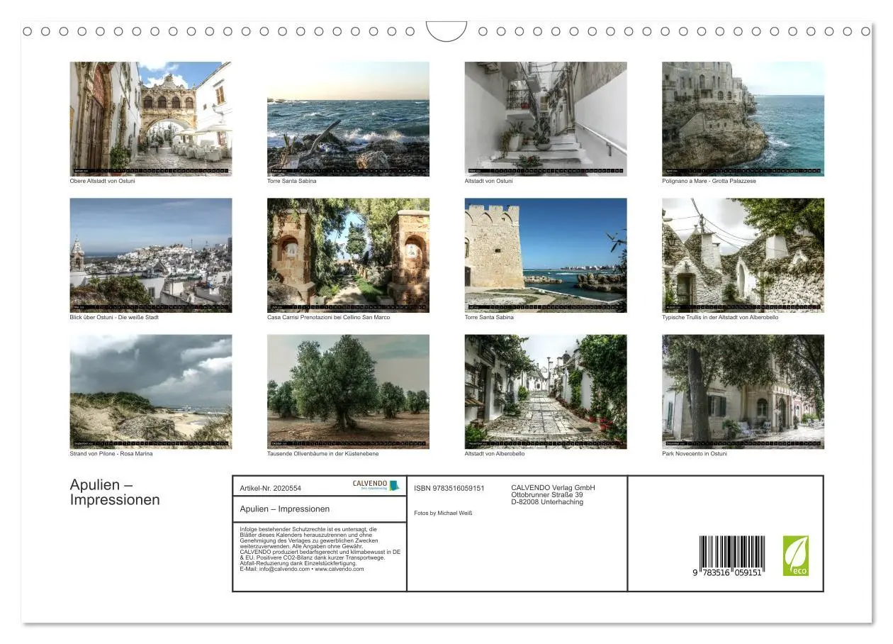 Bild: 9783516059151 | Apulien - Impressionen (Wandkalender 2026 DIN A3 quer), CALVENDO...
