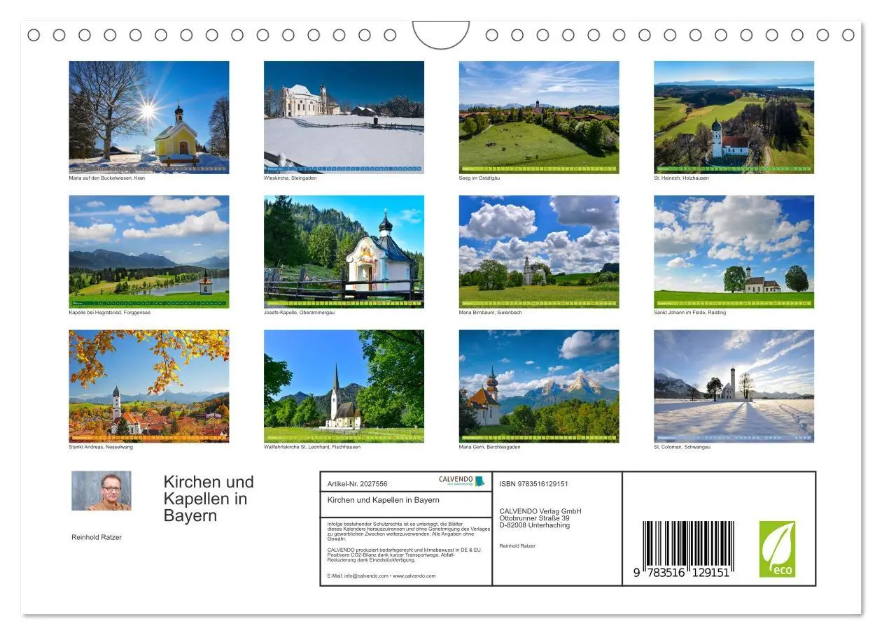 Bild: 9783516129151 | Kirchen und Kapellen in Bayern (Wandkalender 2026 DIN A4 quer),...