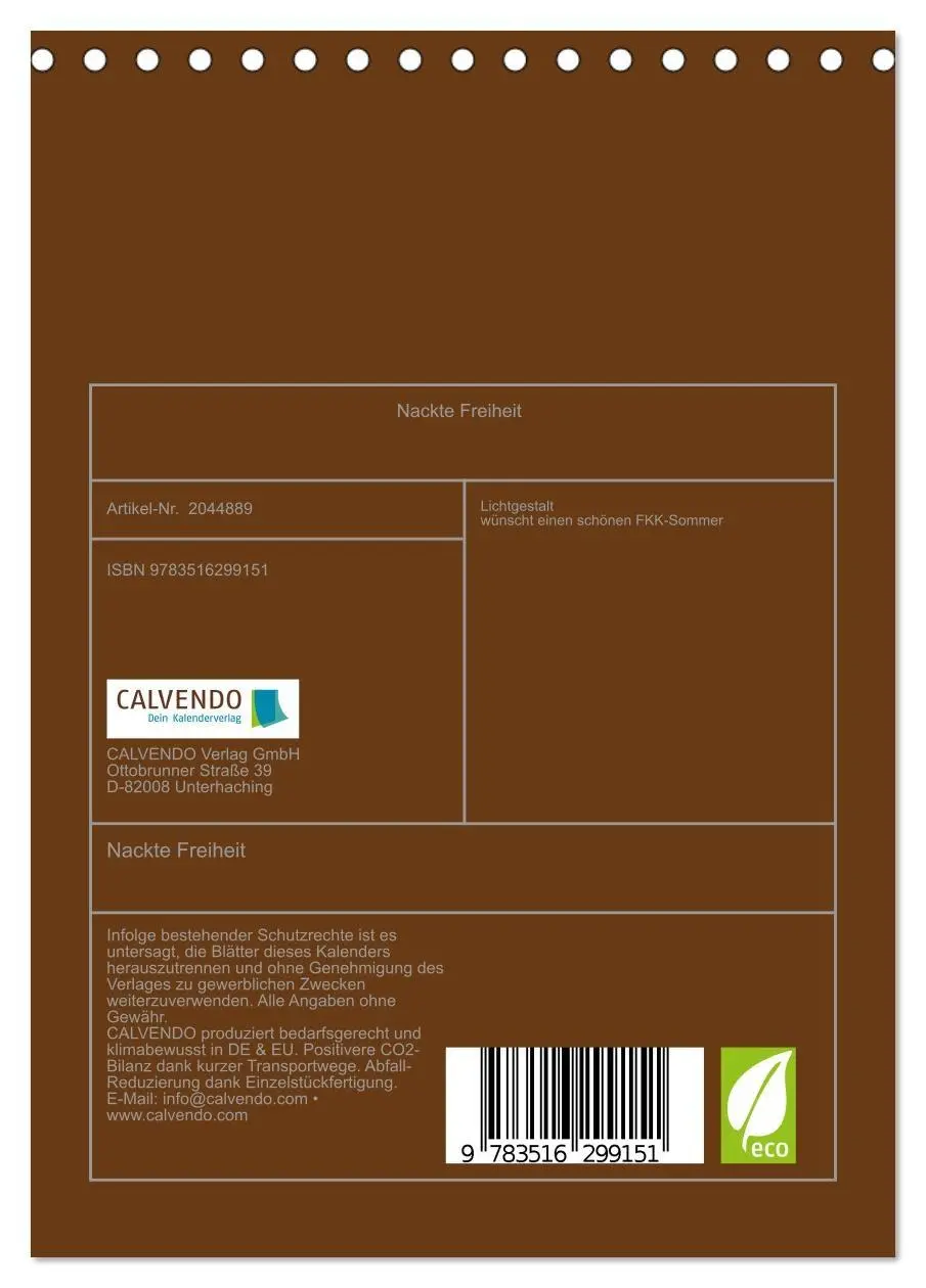 Bild: 9783516299151 | Nackte Freiheit (Tischkalender 2026 DIN A5 hoch), CALVENDO...