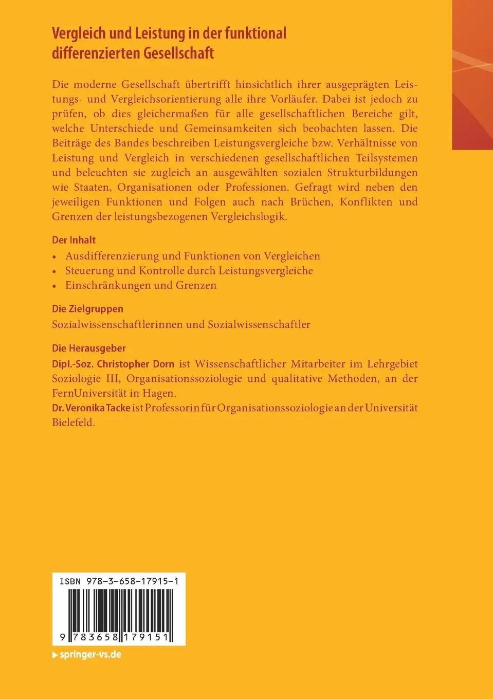 Rückseite: 9783658179151 | Vergleich und Leistung in der funktional differenzierten Gesellschaft