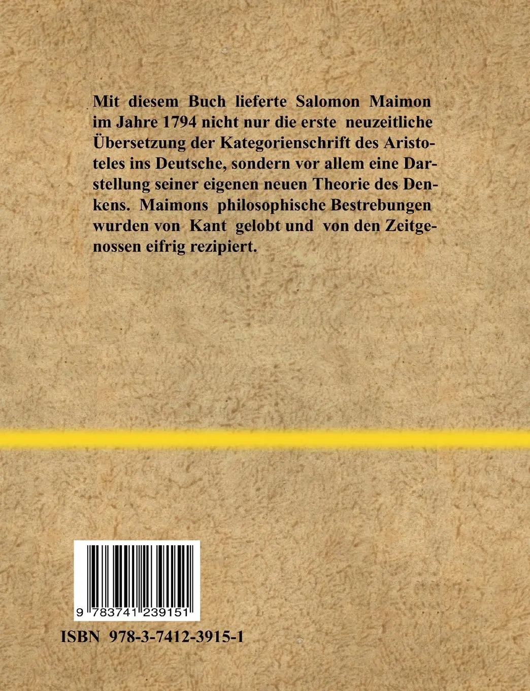 Rückseite: 9783741239151 | Die Kategorien des Aristoteles | Salomon Maimon | Taschenbuch | 204 S.